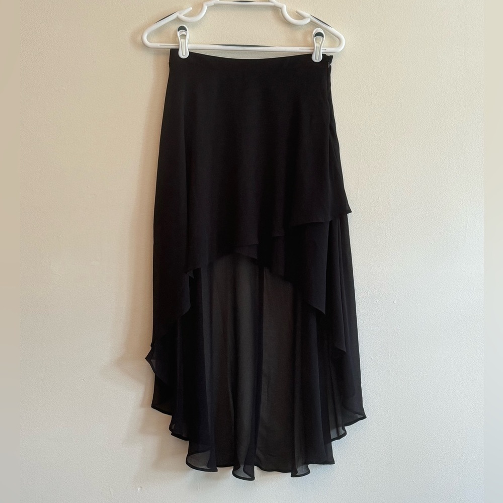 F21 Black Chiffon High Low Skirt